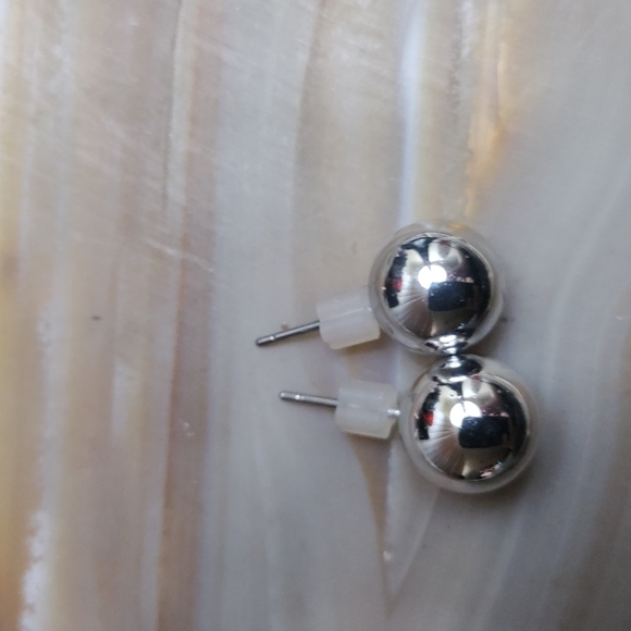 Silver Ball Earrings-$5 add on - Picture 3 of 3